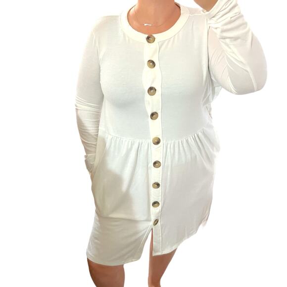 Beautiful You LARGE Boutique Cream Babydoll Button Front Cardigan Dress - Picture 2 of 10